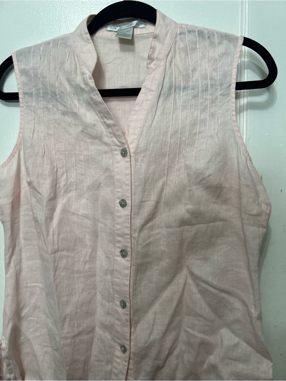 100% linen Light dusty Pink Sleeveless Button-Front Women's Top - Picture 2 of 4